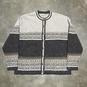 Vintage 70s Fair Isle Mohair Wool Knit Cardigan